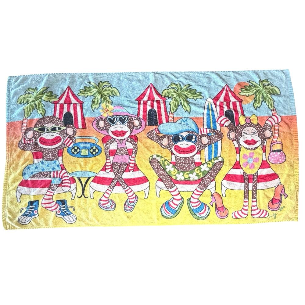 Vintage Sock Monkey Novelty Beach Towel 25 X 50 inch